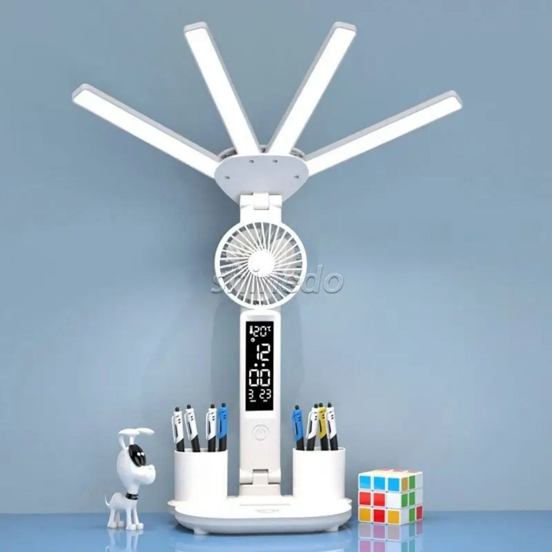 Lampe Magique Pliable de Bureau 5 en 1 – Éclairez, Rafraîchissez, Travaillez !