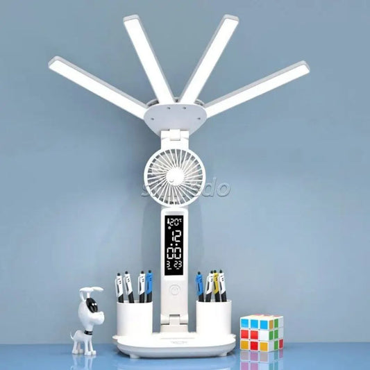 Lampe Magique Pliable de Bureau 5 en 1 – Éclairez, Rafraîchissez, Travaillez !